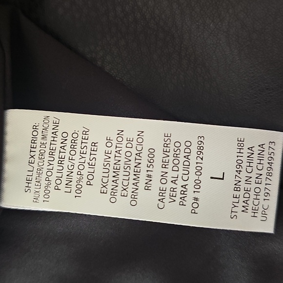 NWT Democracy Faux Leather Biker Jacket Zip Closure & Pockets Large Black/Cream - Picture 14 of 15